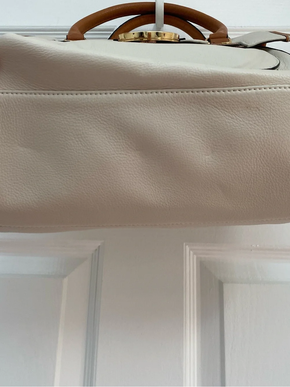 Michael Kors Cream & Tan Leather “Margo” Satchel w Attachable Shoulder Strap